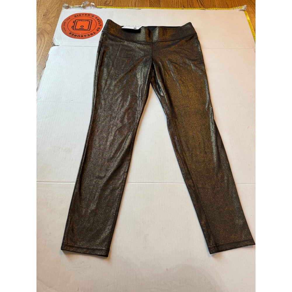 MeMoi Metallic Sheen Shaping Slimming Leggings Black Gold MSL-016 Womens M/L